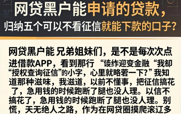 网贷黑户能申请的贷款，归纳五个可以不看征信就能下款的口子
