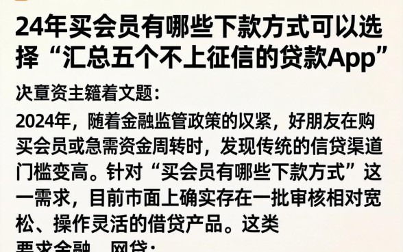 24年买会员有哪些下款方式可以选择，汇总五个不上征信的贷款app
