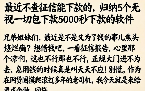 最近不查征信能下款的，归纳5个无视一切包下款5000秒下款的软件
