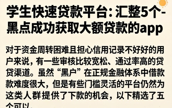 学生快速贷款平台，汇整5个黑户成功获取大额贷款的app