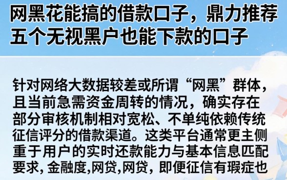 网黑花能搞的借款口子，鼎力推荐五个无视黑户也能下款的口子