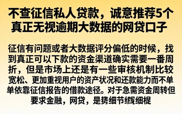 不查征信私人贷款，诚意推荐5个真正无视逾期大数据的网贷口子
