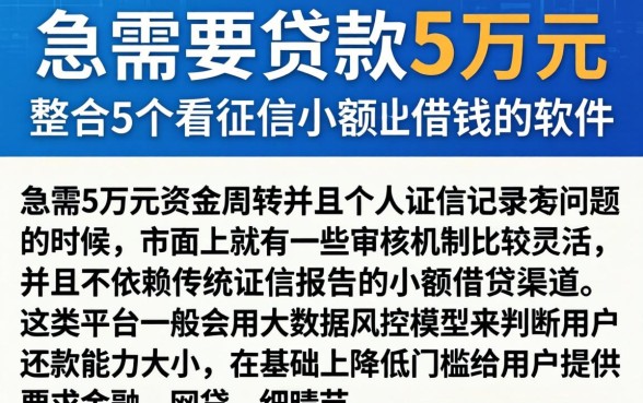 急需要贷款5万元，整合5个不看征信小额借钱的软件