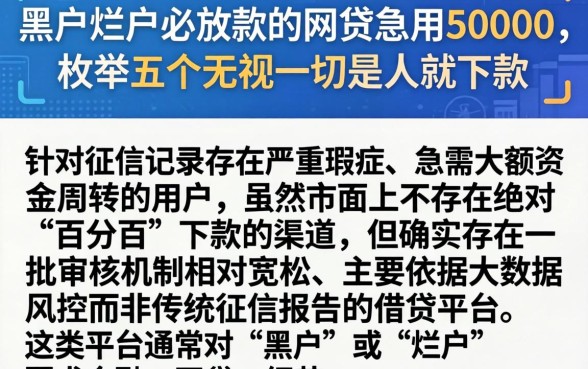 黑户烂户必放款的网贷急用50000，枚举五个无视一切是人就下款