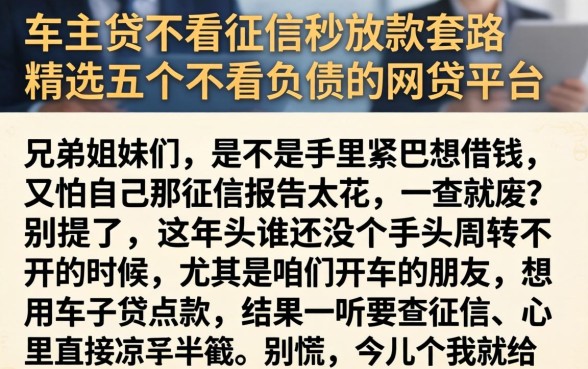 车主贷不看征信秒放款套路，精选五个不看负债的网贷平台