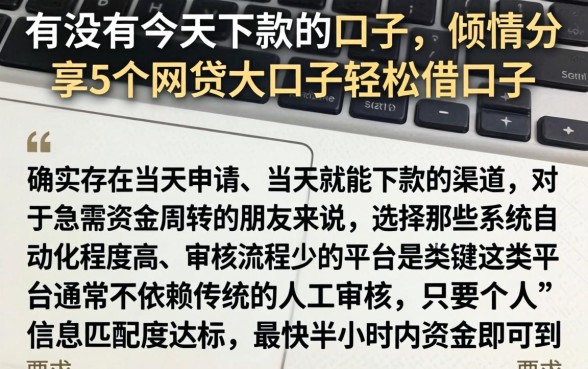 有没有今天下款的口子，倾情分享5个网贷大口子轻松借口子