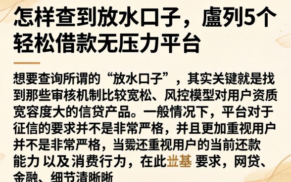 怎样查到放水口子，胪列5个轻松借款无压力平台