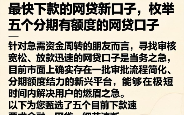 最快下款的网贷新口子，枚举五个分期有额度的网贷口子