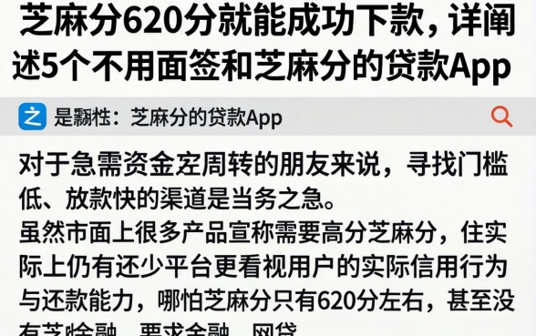 芝麻分620分就能成功下款，详细阐述5个不用面签和芝麻分的贷款app