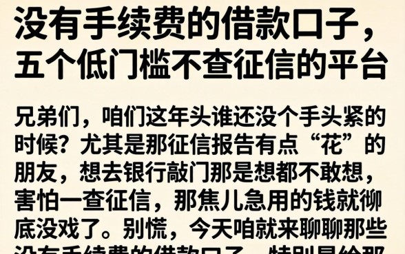没有手续费的借款口子，详细阐述五个低门槛不查征信的平台