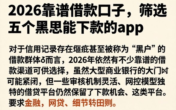 2026靠谱借款口子，筛选五个黑户能下款的app