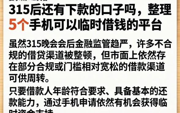 315后还有下款的口子吗，整理5个手机可以临时借钱的平台