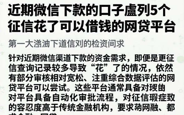 近期微信下款的口子，胪列5个征信花了可以借钱的网贷平台