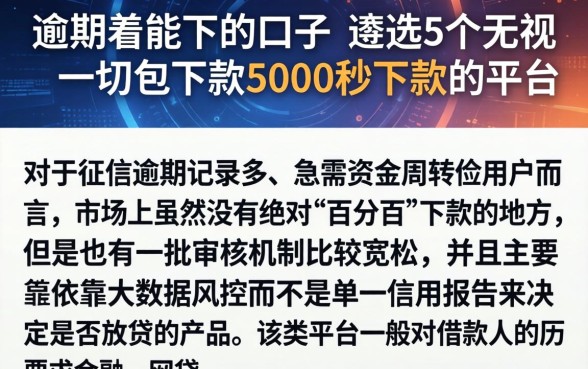 逾期着能下的口子，遴选5个无视一切包下款5000秒下款的平台