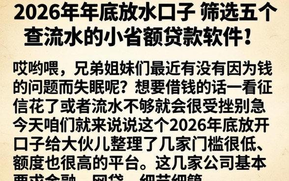 2026年年底放水口子，筛选五个不查流水的小额度贷款软件