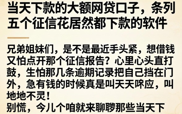 当天下款的大额网贷口子,条列五个征信花居然都下款的软件