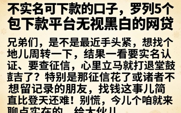 不实名可下款的口子，罗列5个包下款平台无视黑白的网贷