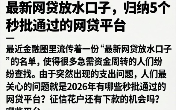 最新网贷放水口子，归纳5个秒批通过的网贷平台