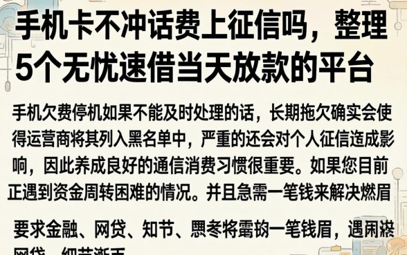 手机卡不冲话费上征信吗，整理5个无忧速借当天放款的平台
