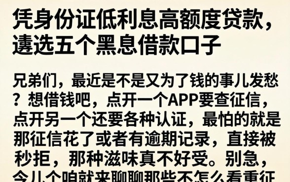 凭身份证低利息高额度贷款，遴选五个黑户借款口子