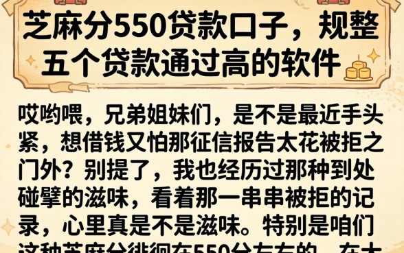 芝麻分550贷款口子，规整五个贷款通过高的软件