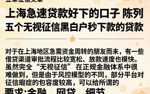 上海急速贷款好下的口子，陈列五个无视征信黑白户秒下款的贷款