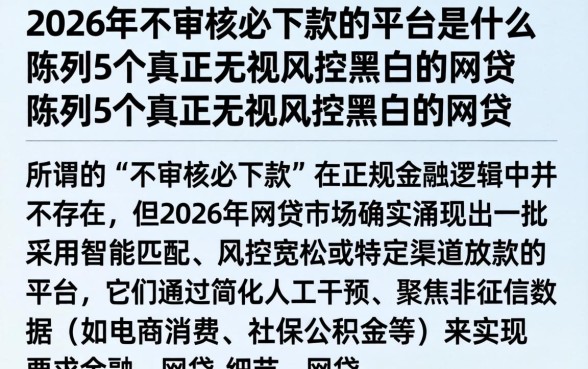 2026年不审核必下款的平台是什么，陈列5个真正无视风控黑白的网贷