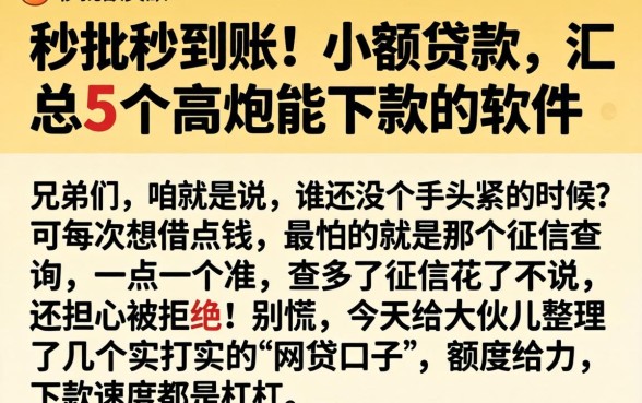 秒批秒到账！小额贷款，汇总5个高炮能下款的软件