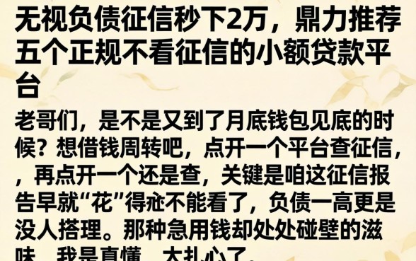 无视负债征信秒下2万，鼎力推荐五个正规不看征信的小额贷款平台