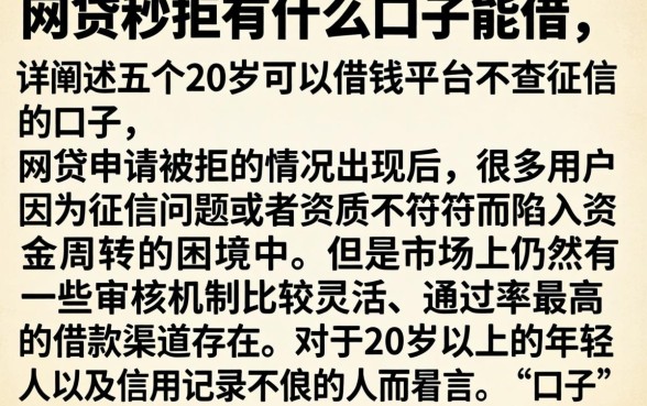 网贷秒拒有什么口子能借，详细阐述五个20岁可以借钱平台不查征信的口子