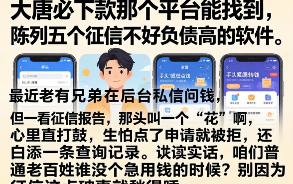 大唐必下款那个平台能找到，陈列五个征信不好负债高的软件
