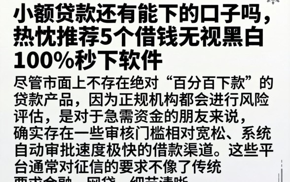 小额贷款还有能下的口子吗，热忱推荐5个借钱无视黑白100%秒下软件