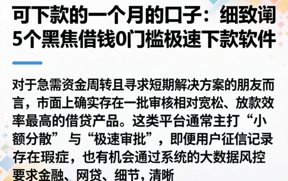 可下款的一个月的口子，细致阐述5个黑户借钱0门槛极速下款软件