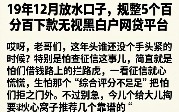 19年12月放水口子，规整5个百分百下款无视黑白户网贷平台