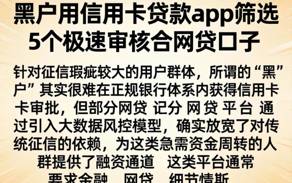 黑户用信用卡贷款app，筛选5个极速审核的网贷口子