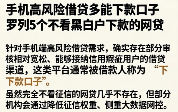 手机高风险借贷多能下款的口子，罗列5个不看黑白户下款的网贷