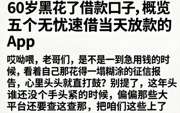 60岁黑花了借款口子,概览五个无忧速借当天放款的app