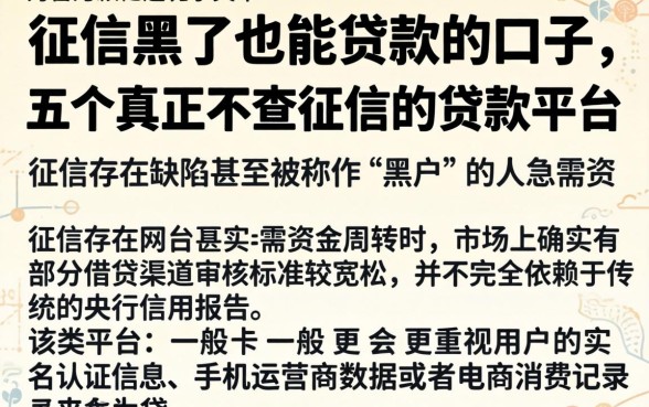 征信黑了也能贷款的口子,详细阐述五个真正不查征信的贷款平台