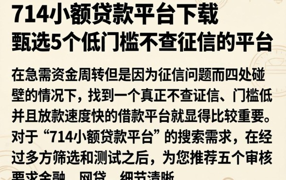 714小额贷款平台下载，甄选5个低门槛不查征信的平台