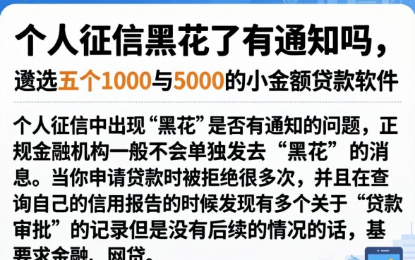 个人征信黑花了有通知吗，遴选五个1000至5000的小额贷款软件
