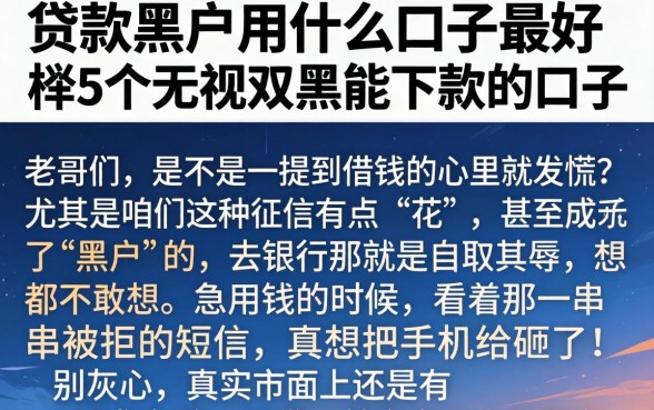 贷款黑户用什么口子最好，枚举5个无视双黑能下款的口子