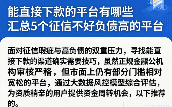能直接下款的平台有哪些，汇总5个征信不好负债高的平台