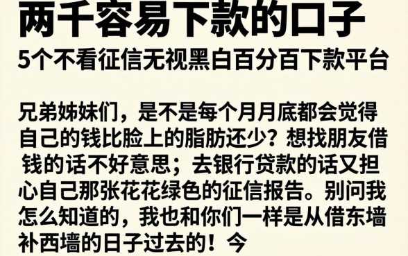 两千容易下款的口子，详细阐述5个不看征信无视黑白百分百下款平台
