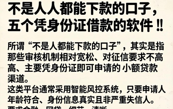 不是人都能下款的口子，概括五个凭身份证借款的软件
