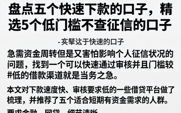 盘点五个快速下款的口子，精选5个低门槛不查征信的口子