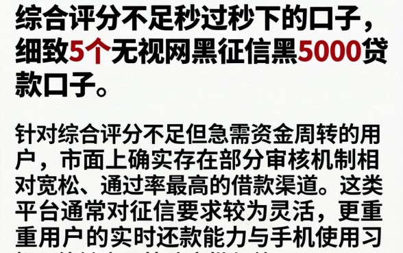 综合评分不足秒过秒下的口子，细致阐述5个无视网黑征信黑5000贷款口子
