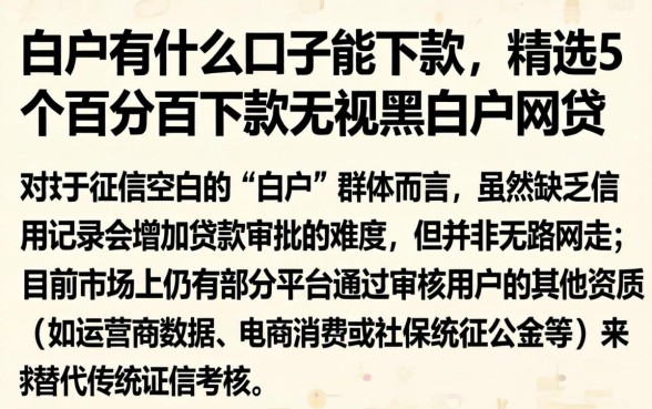 白户有什么口子能下款，精选5个百分百下款无视黑白户网贷