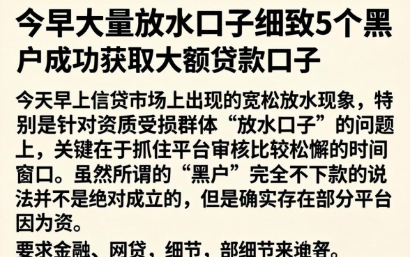 今早大量放水口子,细致阐述5个黑户成功获取大额贷款的口子