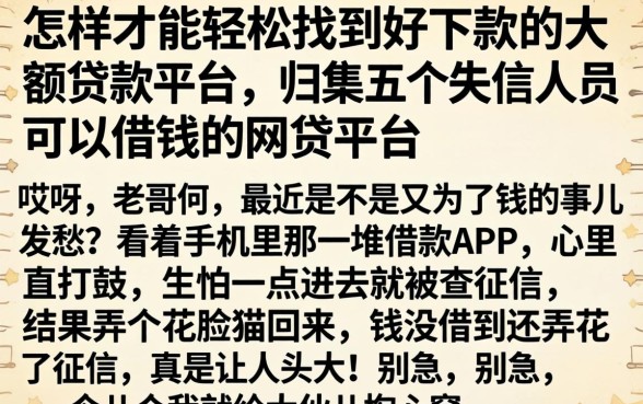 怎样才能轻松找到好下款的大额贷款平台，归集五个失信人员可以借钱的网贷平台