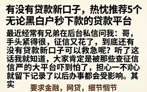 有没有贷款新口子，热忱推荐5个无论黑白户秒下款的贷款平台